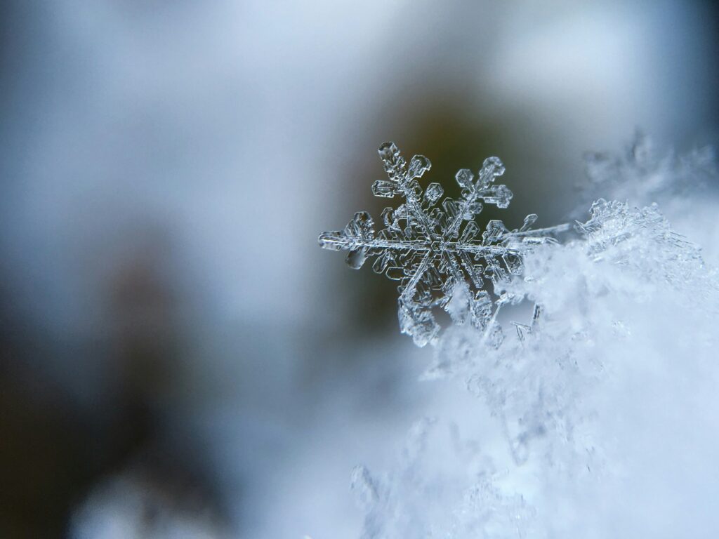 A snowflake forming in winter